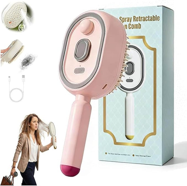 Electric Spray Retractable Air Cushion Comb – Nano Mist Detangling Hair Brush, USB-C Rechargeable